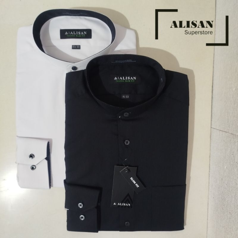 Alisan Dobby Koko Kerah Shanghai Dalam Bintik Lengan Panjang Slimfit