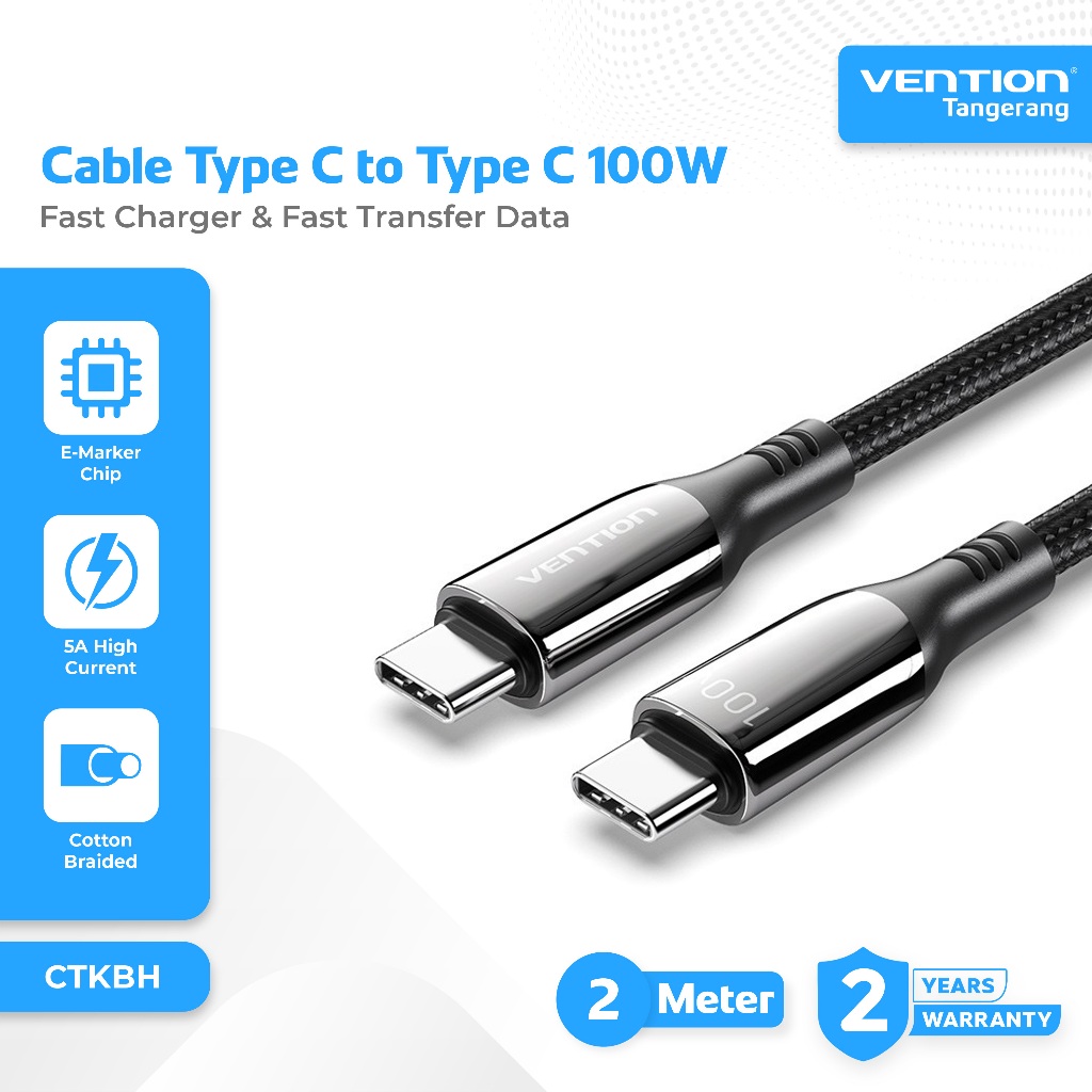 Vention Kabel Charger Data Type C to Type C Fast Charging 100W 5A PD PPS Nylon Braided Charger Cable