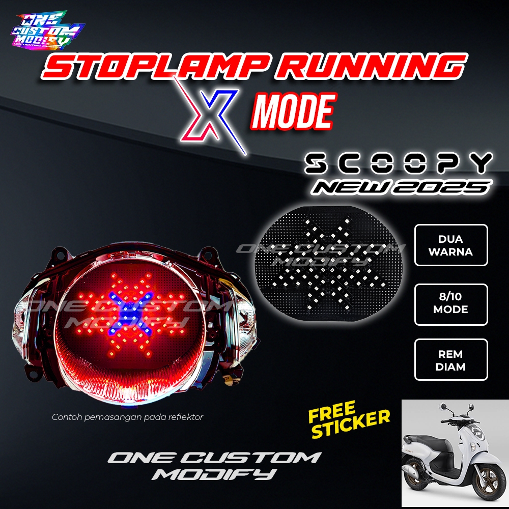 Stoplamp Running X Mode All New Scoopy 2025 Lampu Rem LED Motor Variasi Prestige One Custom Modify