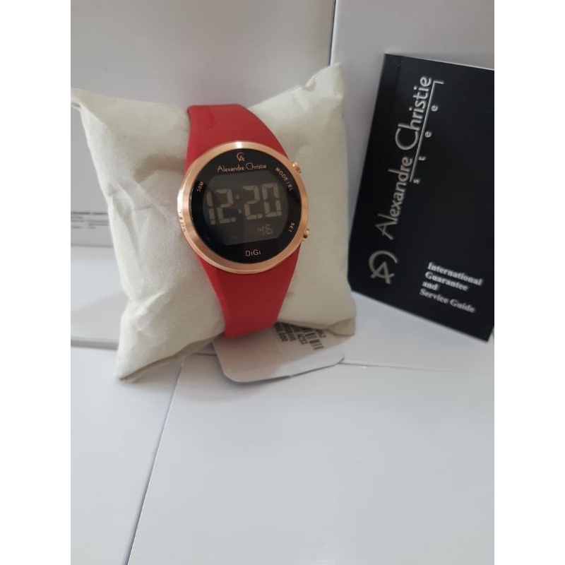 jam digital Alexandre Christie Wanita AC 9362 LH Red rosegold Original