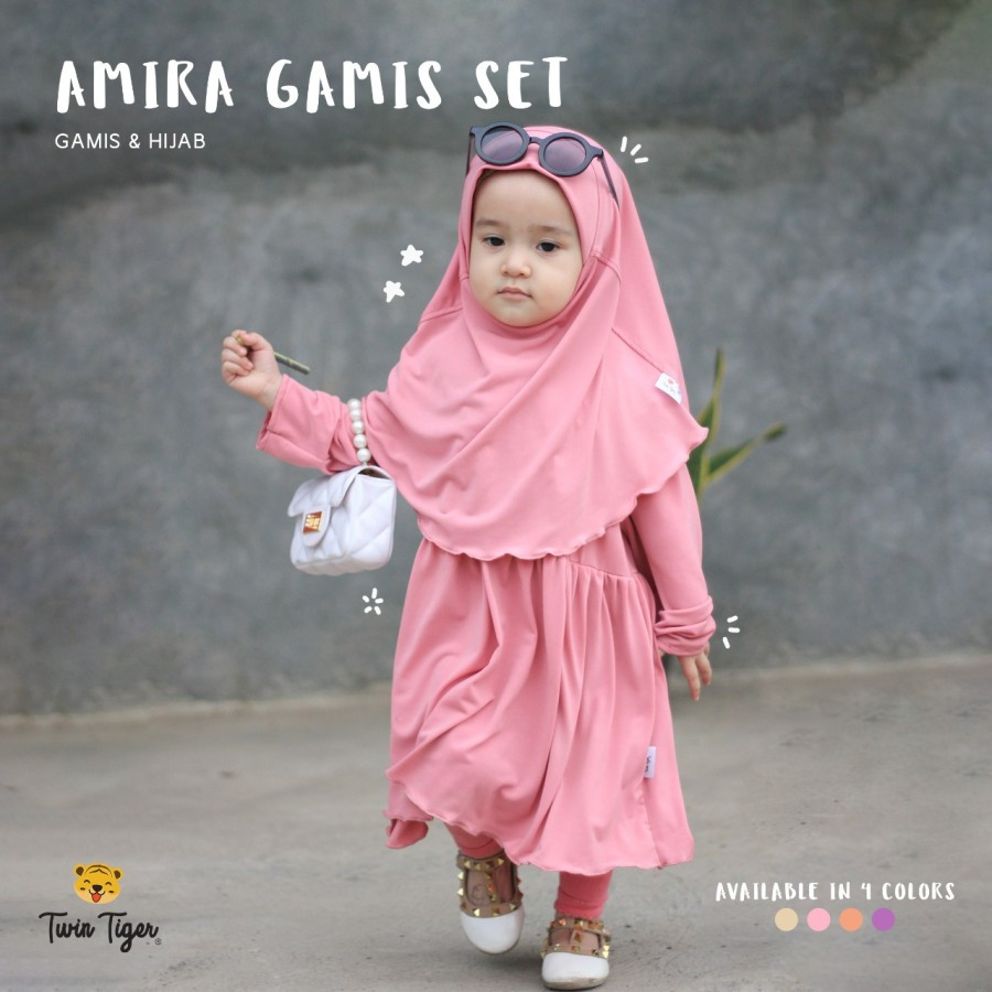 Twin Tiger Baby - Amira Gamis Set Dress dan Hijab - Baju Muslim Anak