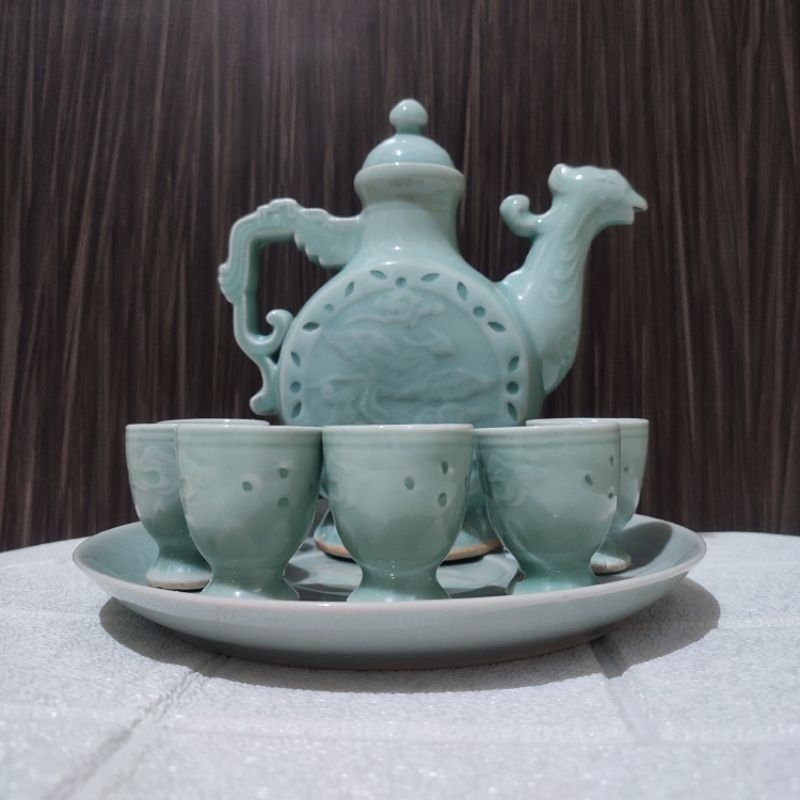 teapot set celadon antik,vintage