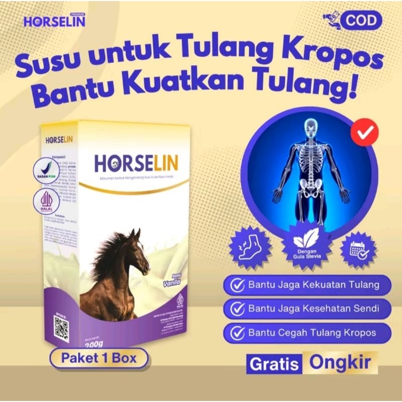 

Susu Kuda Horselin 1 Box 200gr - Untuk Tulang Kropos & Bantu Kuatkan Tulang