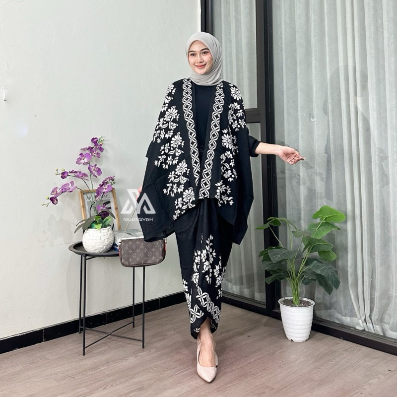 Set Rok Batik Setelan Kekinian Oneset Outer Baju Kaftan Modern Outfit Kebaya Kimono Wanita Motif Ter