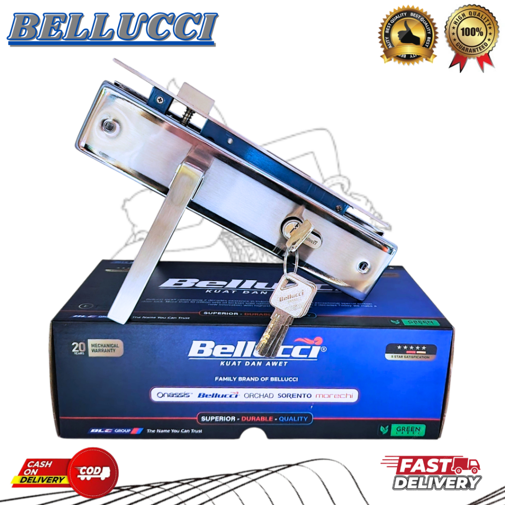 KUNCI PINTU RUMAH UKURAN BESAR 25CM MEREK BELLUCI SERI E84 NP MODEL MINIMALIS GAGANG PINTU KOTAK BLC