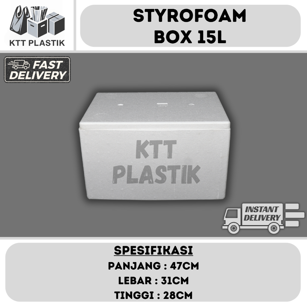 [Instant] Styrofoam Box 15 Liter - Kotak Styrofoam Pendingin Ikan Makanan Es Batu 47x31x28