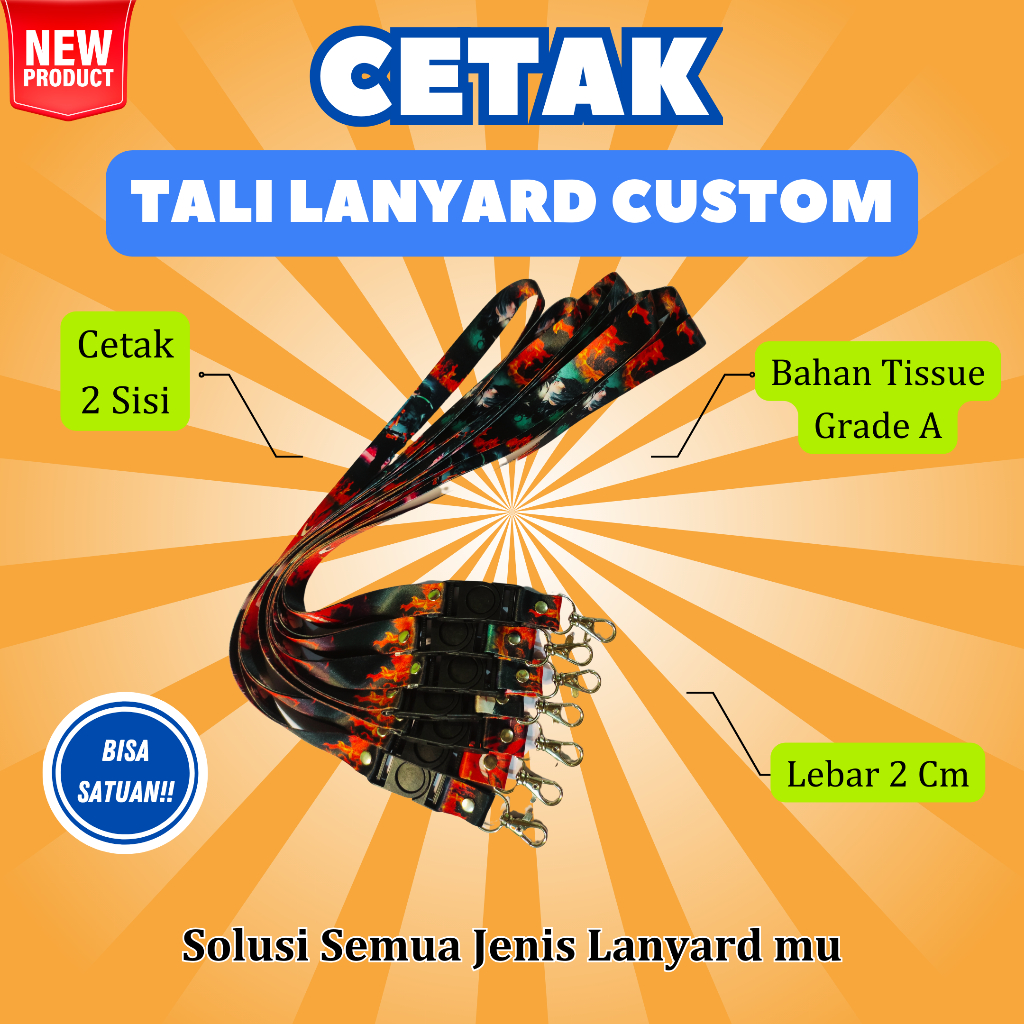 

custom lanyard sublim 2cm cetak tali idcard full color 2sisi, cetak tali lanyard print