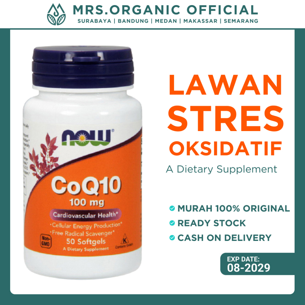 NOW Vitamin COQ10 100 mg Isi 50 softgels - Dukung Kesehatan Jantung & Energi Optimal