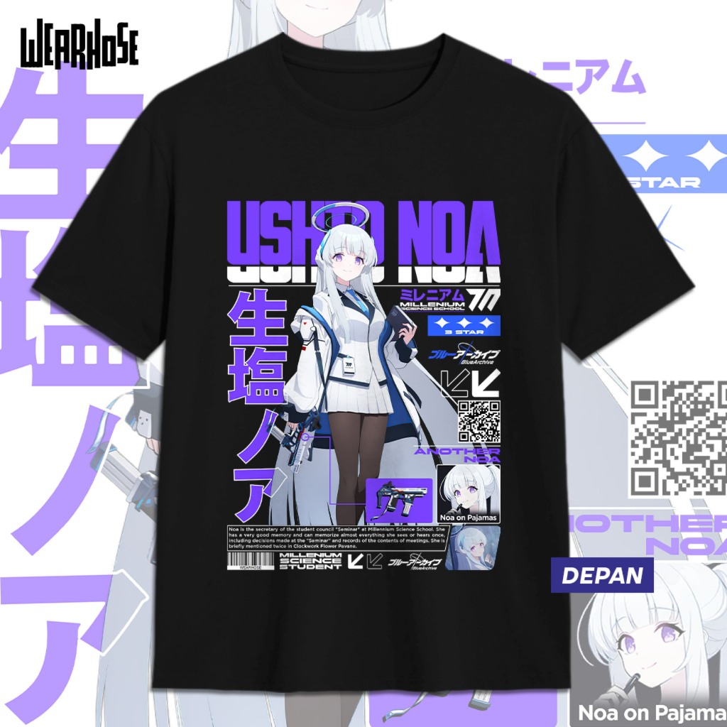 KAOS USHIO NOA BLUE ARCHIVE USHIO NOA Kaos Anime Game Blue Archive Unisex Wearhose