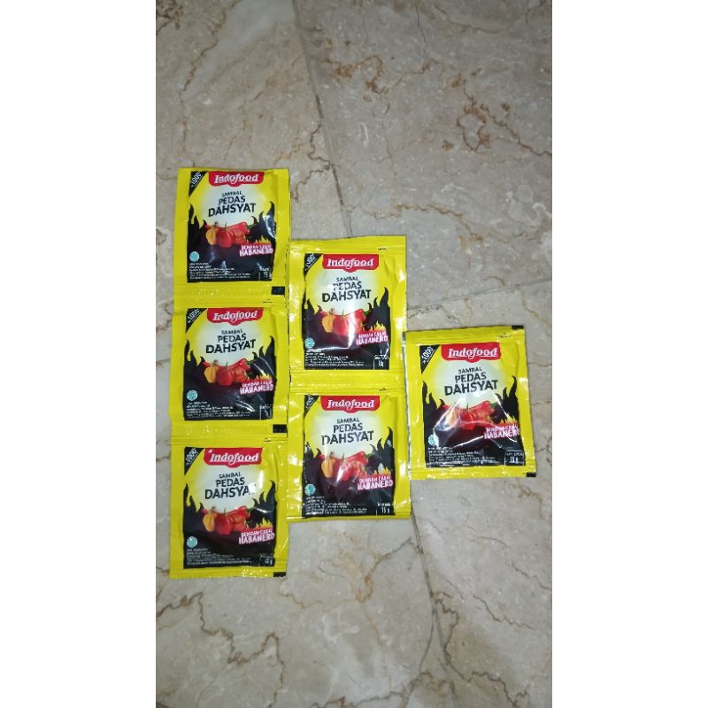 

SAMBAL INDOFOOD PEDAS DASYAT DENGAN CABAI HABANERO 5 PCS/SACHET @15 GRAM