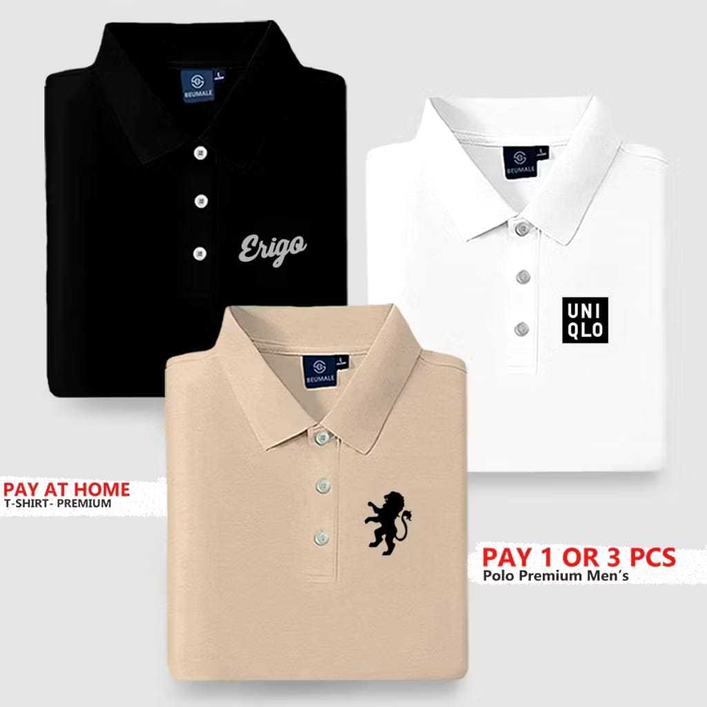 PROMO COD BUY 1 GET 3 PCS Kaos Kerah Polo | 3ri9o | Giordano | Uniqlo | Pria Distro T-Shirt D M/L/XL