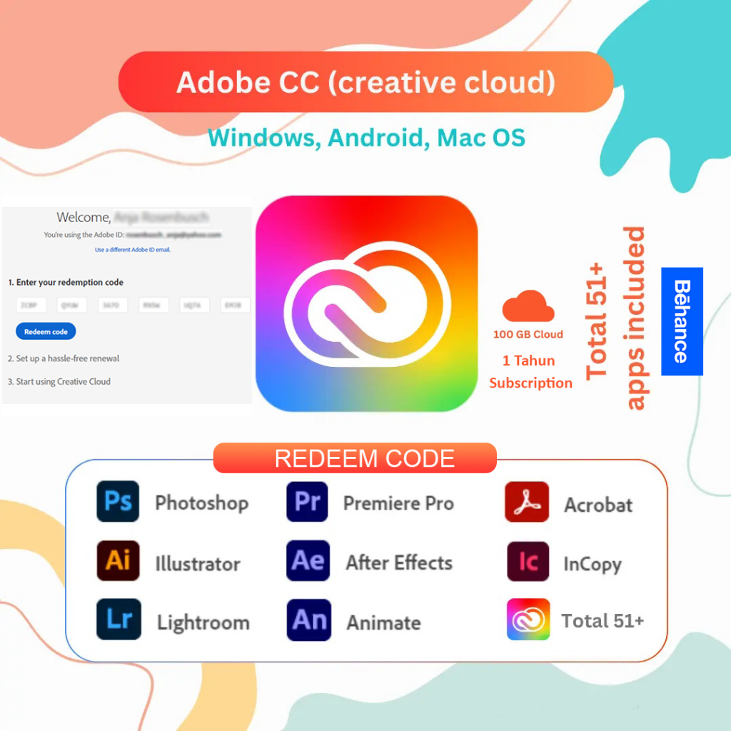 Adobe Creative Cloud All Apps 1 Tahun Bisa Untuk Perpanjangan Install Baru Original Redeem Kode