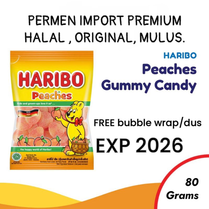 Haribo Peaches Permen Gummy Candy 80 Gr permen import premium HALAL Mui