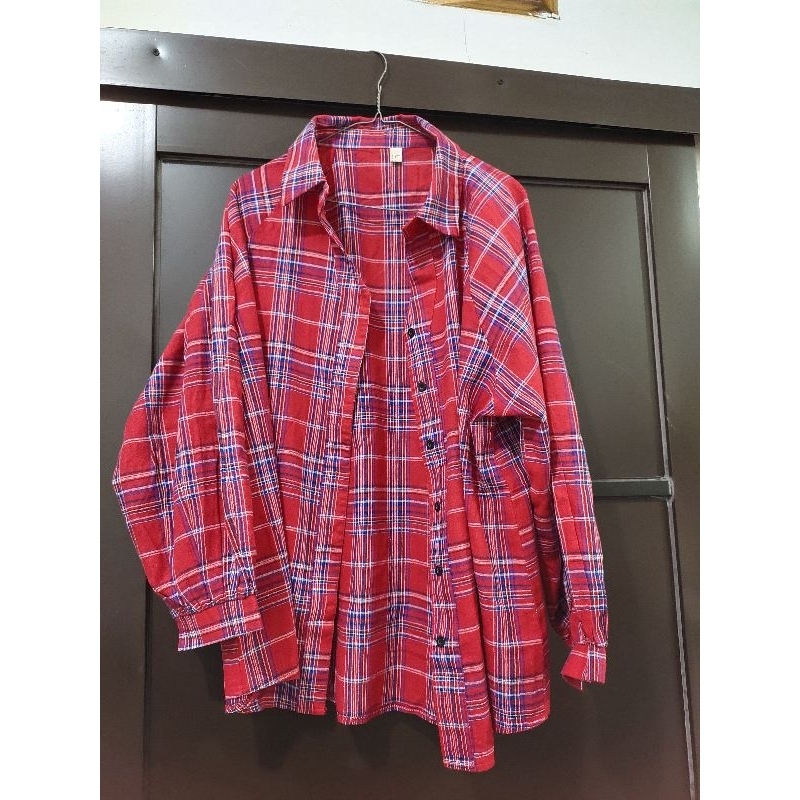 Kemeja Oversize Red Merah Kotak Kotak Tartan