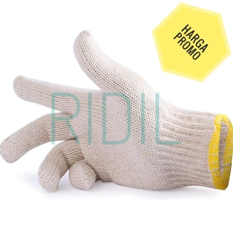 sarung tangan rajut katun (1lusin/12pasang) kain rajut putih benang A4/5 standar serbaguna