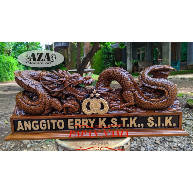 PAPAN NAMA UKIR / PAPAN NAMA KAYU / MOTIF NAGA