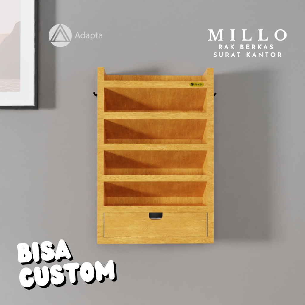 Adapta - Rak Dokumen Kantor Tempel Dinding Minimalis - Mail Organizer dengan Laci & Gantungan Kunci