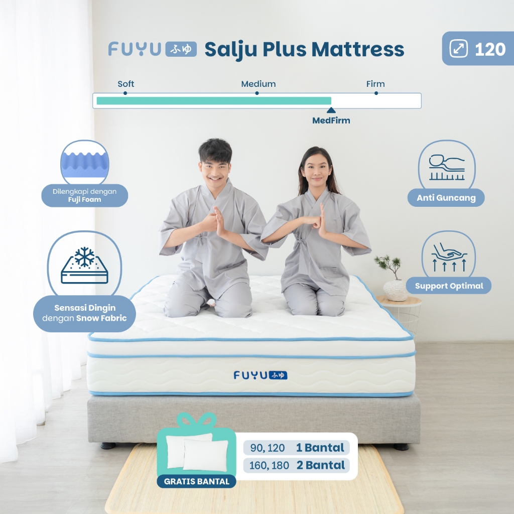 FUYU Salju Plus Kasur Dingin Pocket Spring Bed 30 cm Plush Top - Ukuran 120x200 Double - Fuji Foam -