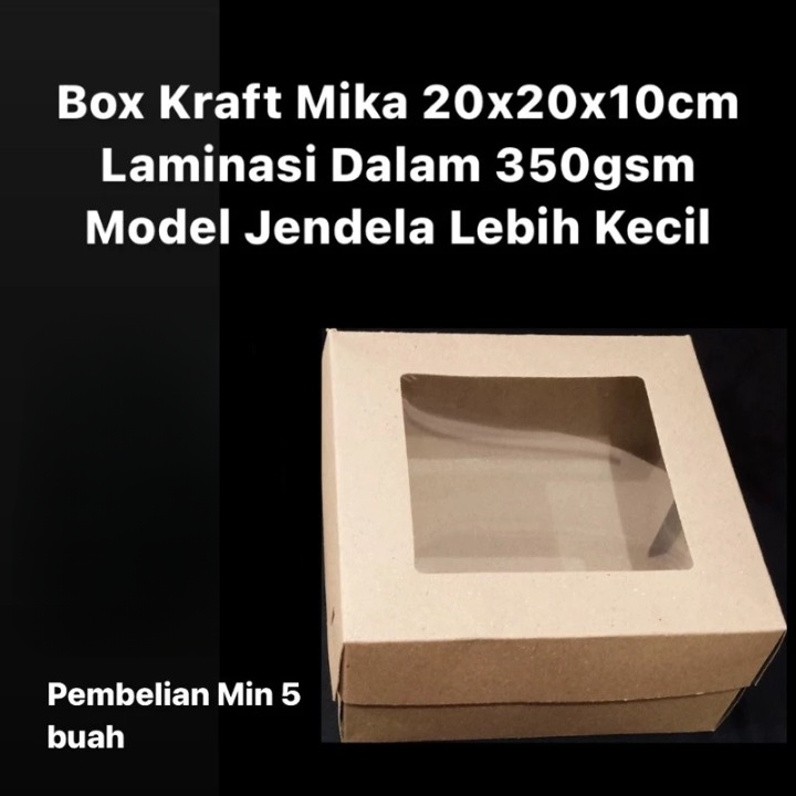 

Box Kraft Model Jendela Lebih Kecil Mika Laminasi Dalam 350gsm 20x20x10cm