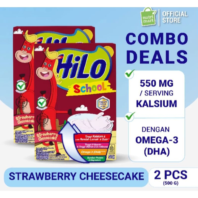 

Twin Pack : HiLo School Strawberry Cheesecake 500g - Susu Anak Tinggi Kalsium Protein Lebih Rendah Gula- HiLo School Strawberry Cheesecake
