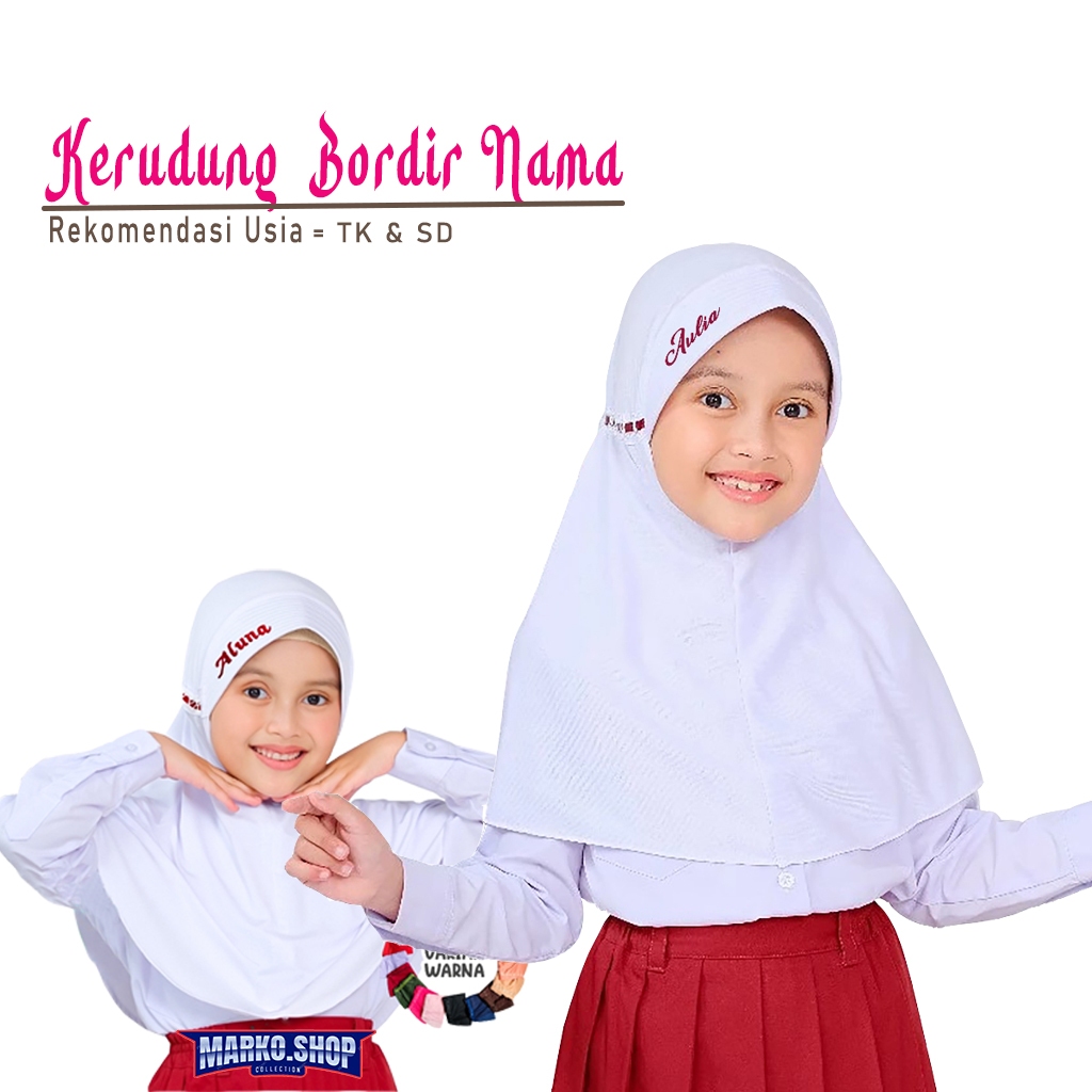 Krudung Hijab Anak Sekolah Free Reques Bordir Nama Suka Suka