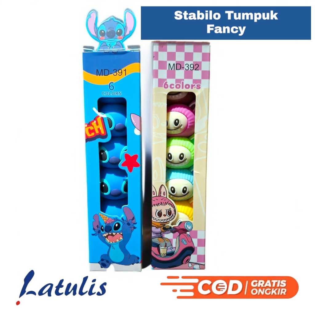 

1 SET 6PCS STABILO BENTUK LUCU / STABILO WARNA WARNI KARAKTER STITCH DAN LABUBU