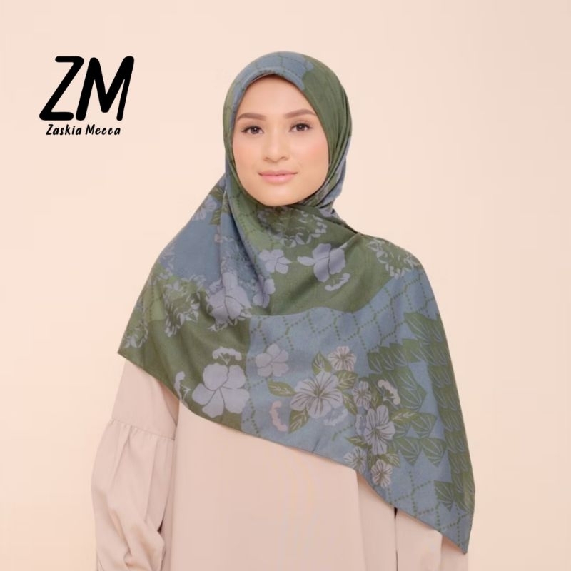 ZM- Zaskia Mecca sxarf / Hijab Motif/ Motif kava hijau botol/ hijab cantik