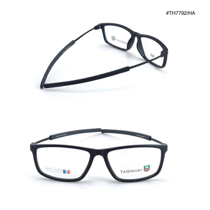 frame kacamata pria wanita kotak fleksible tag heuer TH7792 hitam abu grade original