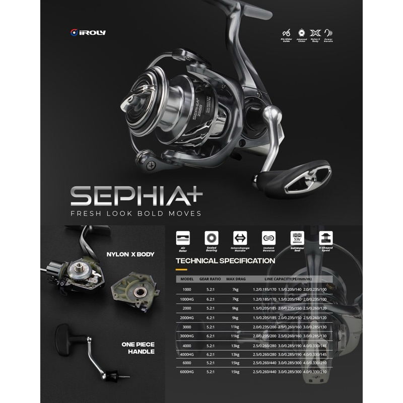 REEL IROLY SEPHIA SW/SEPHIA CARBON/SEPHIA SWA+/1000-6000SW POWER HANDLE
