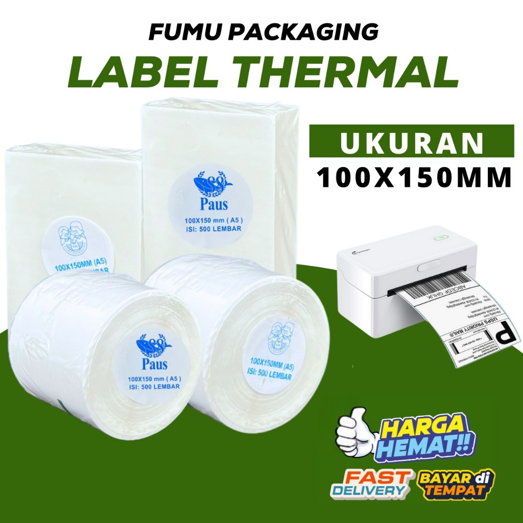 

Kertas Label Stiker Print Resi Sticker Thermal Barcode 100x150mm Isi 500pcs Real Roll Lipat Premium Tinta Jelas Lem Kuat Berkualitas Murah Grosir