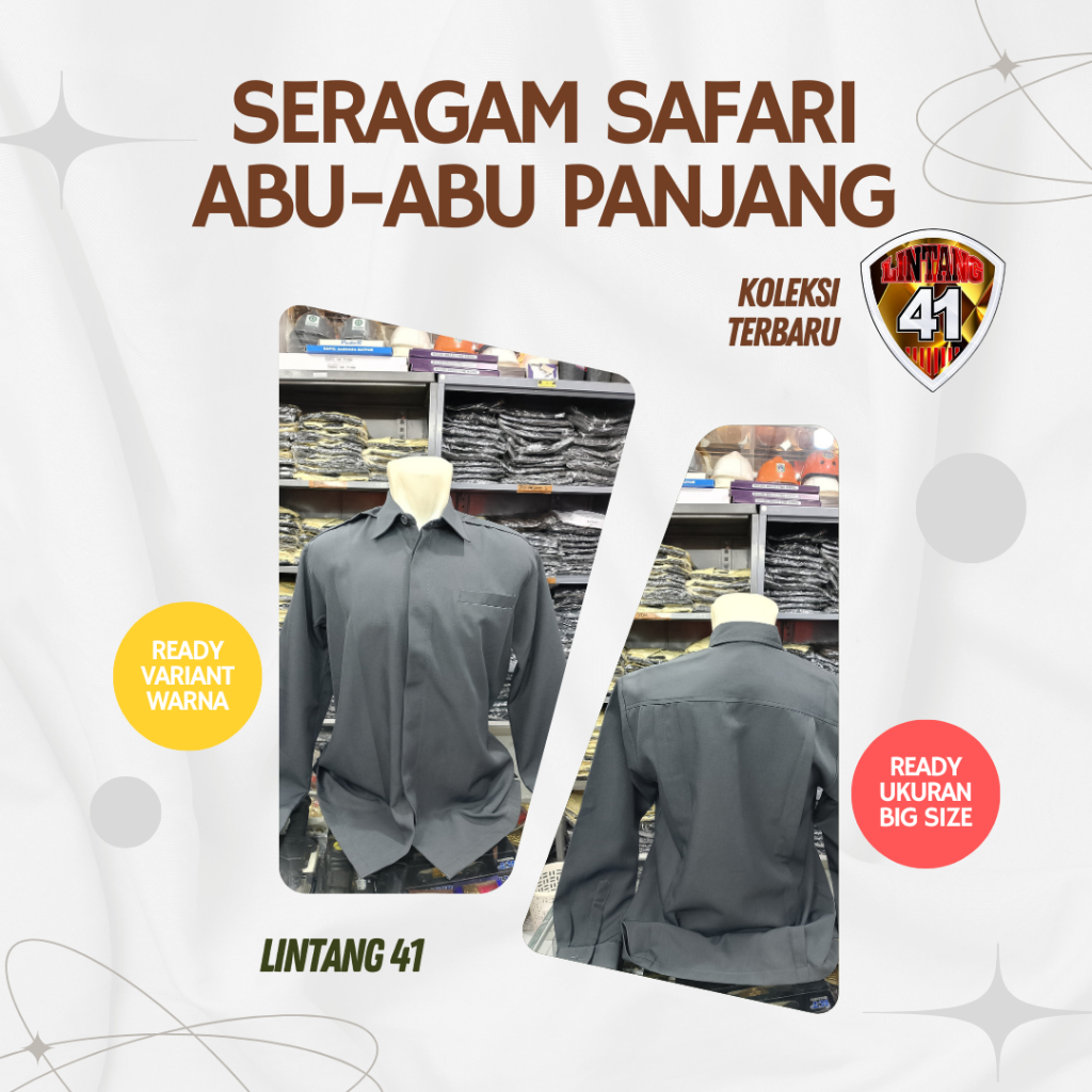 SERAGAM SATPAM SECURITY PSH SAFARI PASPAMPRES ABU ABU LENGAN PANJANG