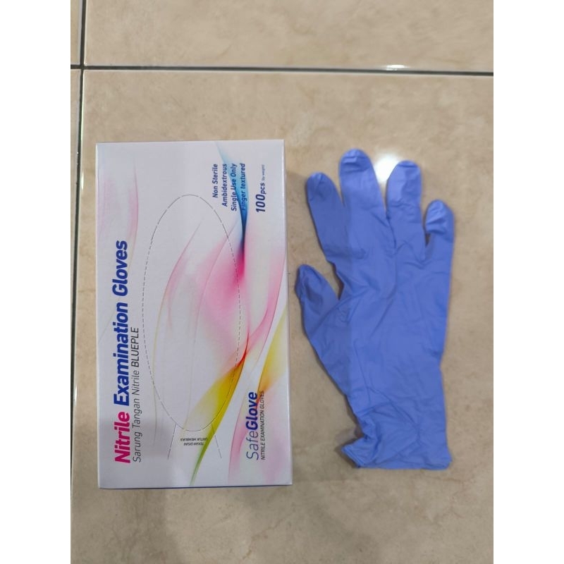 Sarung tangan Nitrile Safeglove / Nitrile Examination Gloves / Handskund Powder Free Safeglove