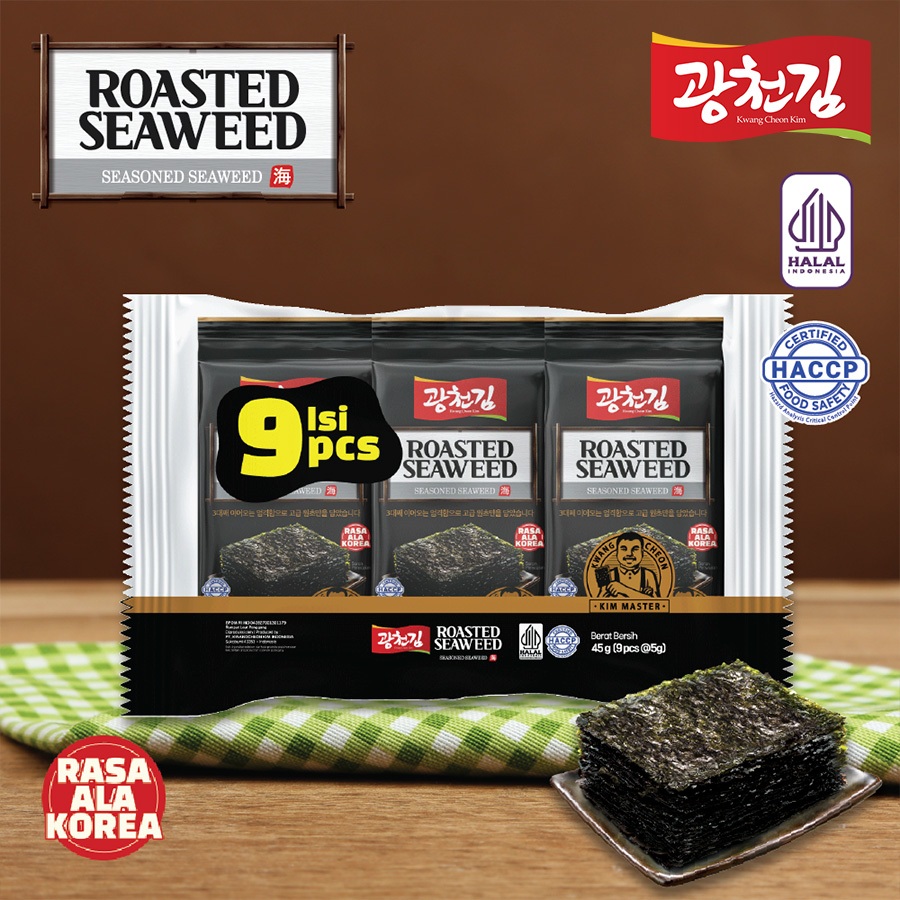 

(HALAL) ROASTED SEAWEED KWANGCHEON KIM 45G (ISI 9 PCS) / RUMPUT LAUT PANGGANG / NORI PANGGANG / NORI SNACK