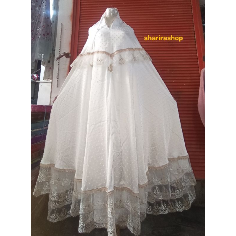 MUKENA LEBARAN, MUKENA PUTIH, MUKENA RESLETING 2IN1, MUKENA MEWAH, MUKENA PUTIH CANTIK