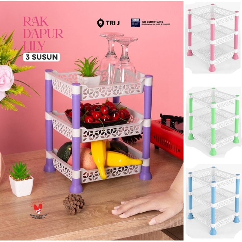P ( P16 ) RAK DAPUR LILI 3 SUSUN/RAK DAPUR MINI CANTIK/RAK DAPUR CANTIK AESTHETIC/RAK DAPUR PLASTIK 