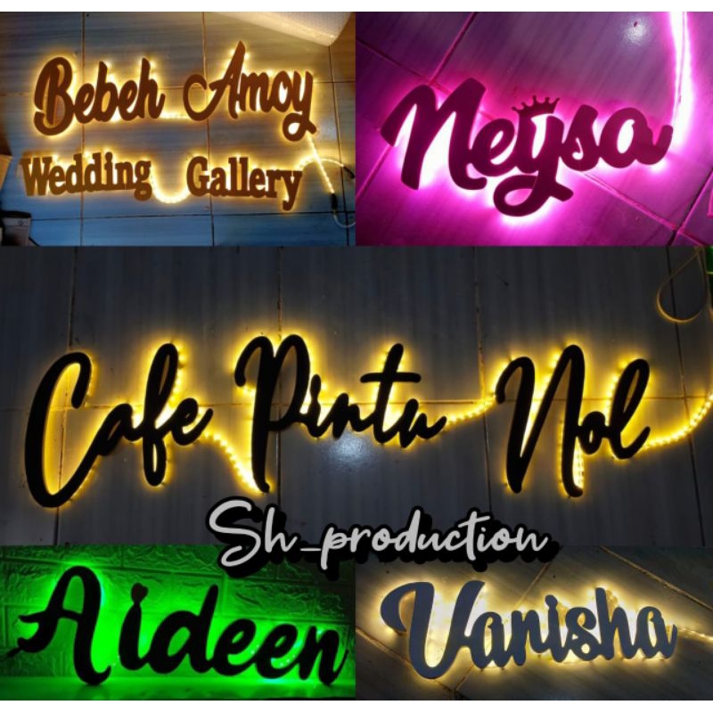 Custom nama Huruf kayu Timbul Hiasan dinding nama Huruf kayu custom LED  ( Paket 10-15 huruf )