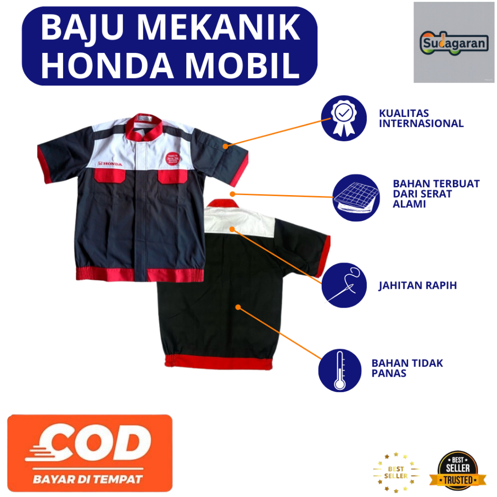 Baju Mekanik Honda Mobil New / Wearpack Honda Mobil / Wearpack Honda Merah Hitam/ Wearpack Bengkel