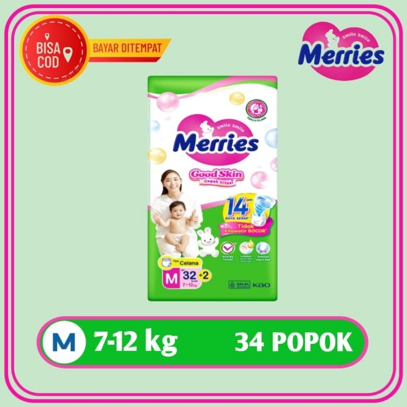 Merries Pant Good Skin Popok Bayi Ukur M isi 34 32+2 Type Celana