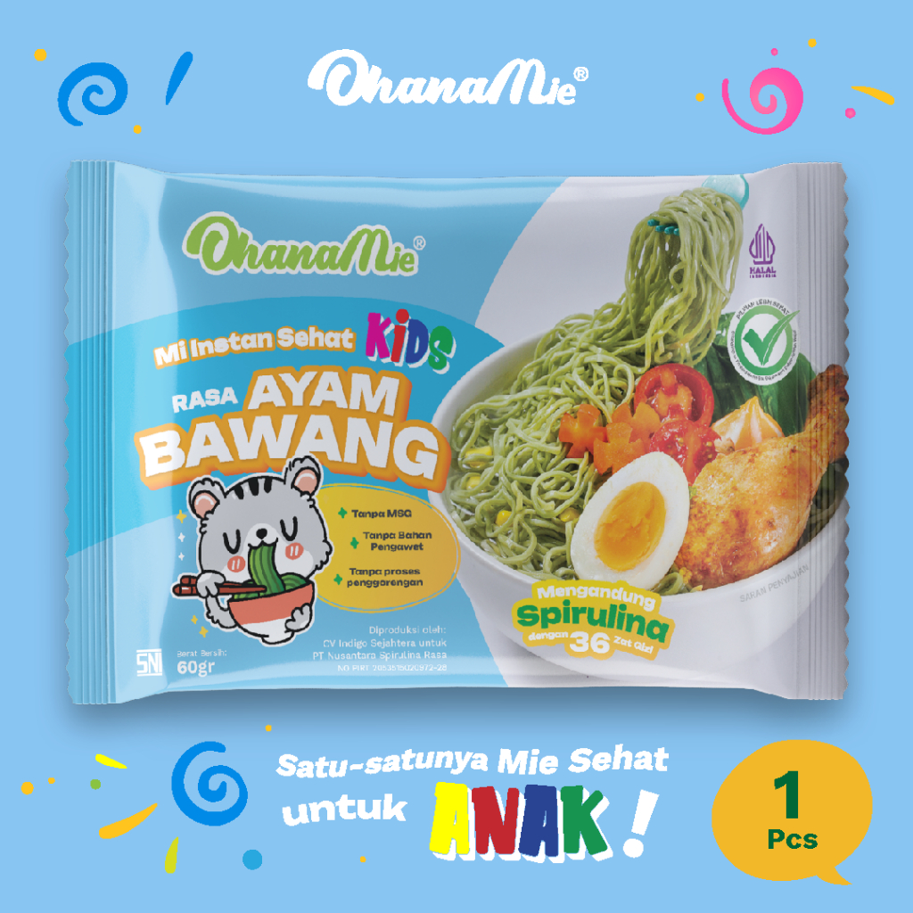 

Ohana Mie Anak Sehat dengan Spirulina Non MSG AYAM BAWANG