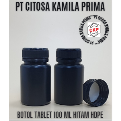 Botol Tablet 100 ml  Hitam Hdpe / Botol Obat / Botol Ester C 60 Kapsul Hitam / Botol Obat Kosong