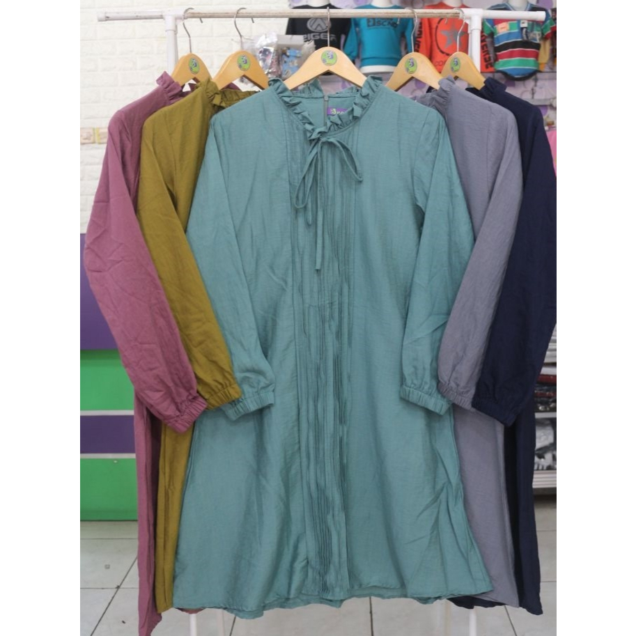Tunik Polos Polo Linen//Atasan Wanita Tali Pita Leher//Tunik Kekinian