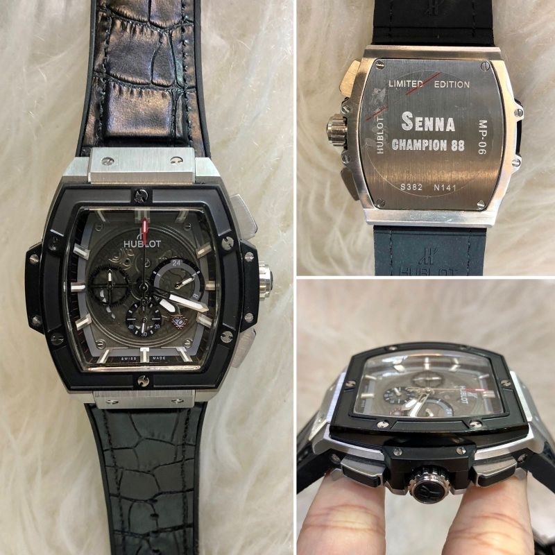 JAM TANGAN PRIA HUBLOT SENNA RUBBER HITAM SILVER JAPAN QUARTZ SUPER QUALITY DIAMETER 42MM