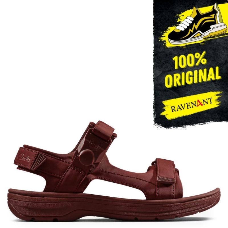 CLARKS x MARTINE ROSE Sandal 2 Oxblood Textile ORIGINAL - Sandal Strap Velcro Pria/Wanita