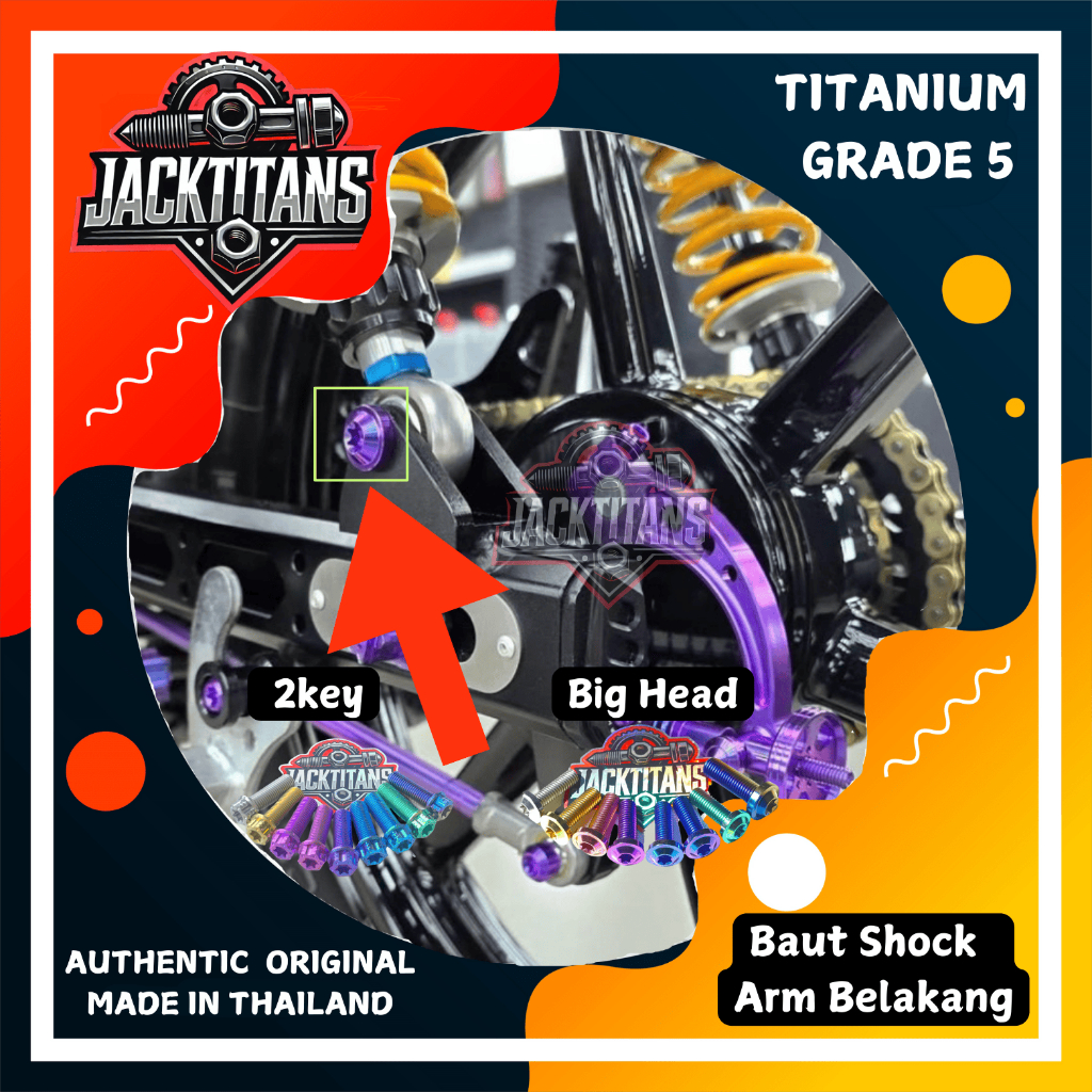 Baut Shock Arm Belakang Rx King CB Tiger Fizr Kaze BPRO Aitech Original Titanium Grade 5 ( 2 BIJI )