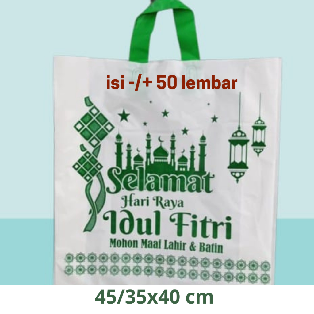 

45/35x40 cm Kantong plastik softhandle, tas parcel lebaran isi 50 lembar