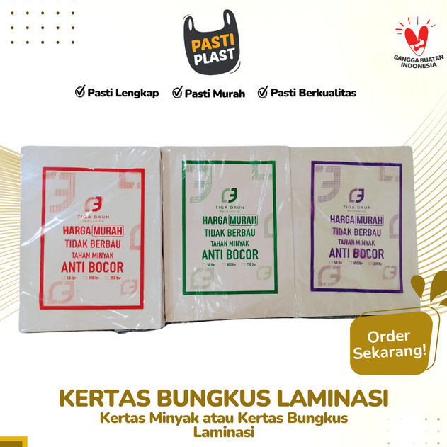 Kertas Bungkus Nasi Coklat Pembungkus Makanan Kertas Minyak Laminasi Tiga Daun