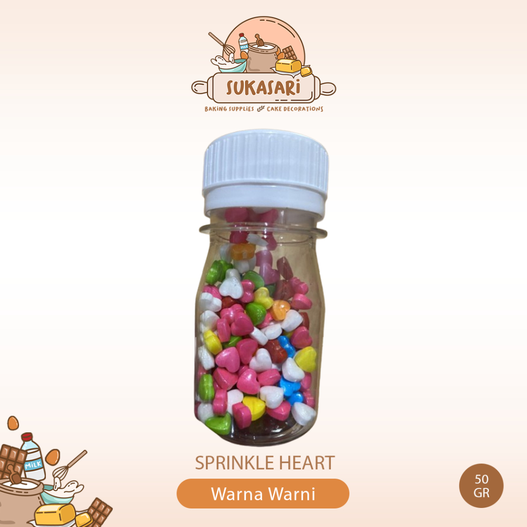 

Sprinkle Heart hati warna warni 50gram tube edible taburan