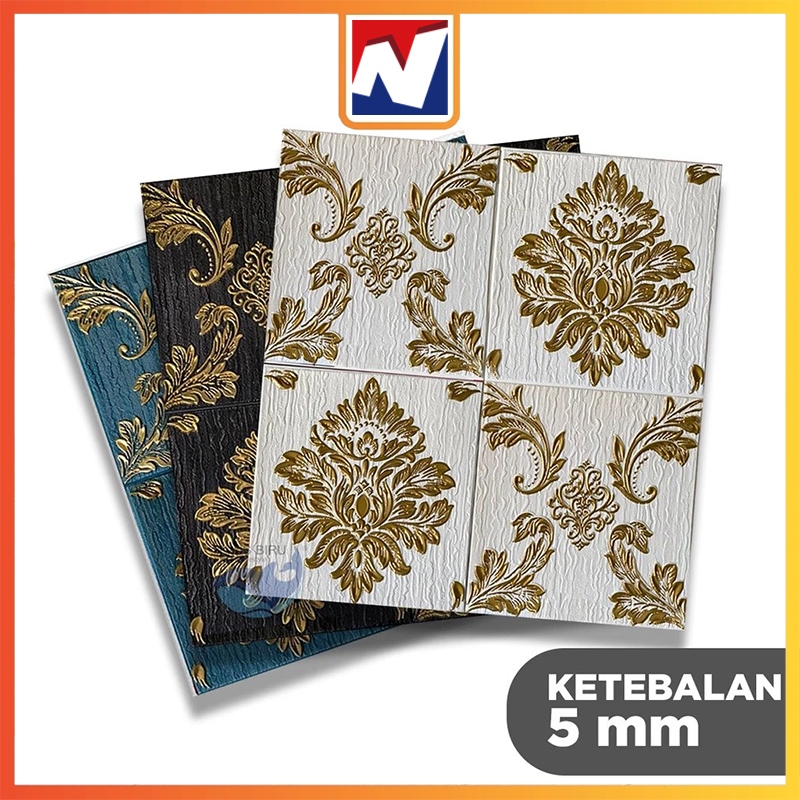 IN - Wallpaper Dinding 3D Foam Motif Batik Bunga Wallfoam 3D tebal 5mm MT5