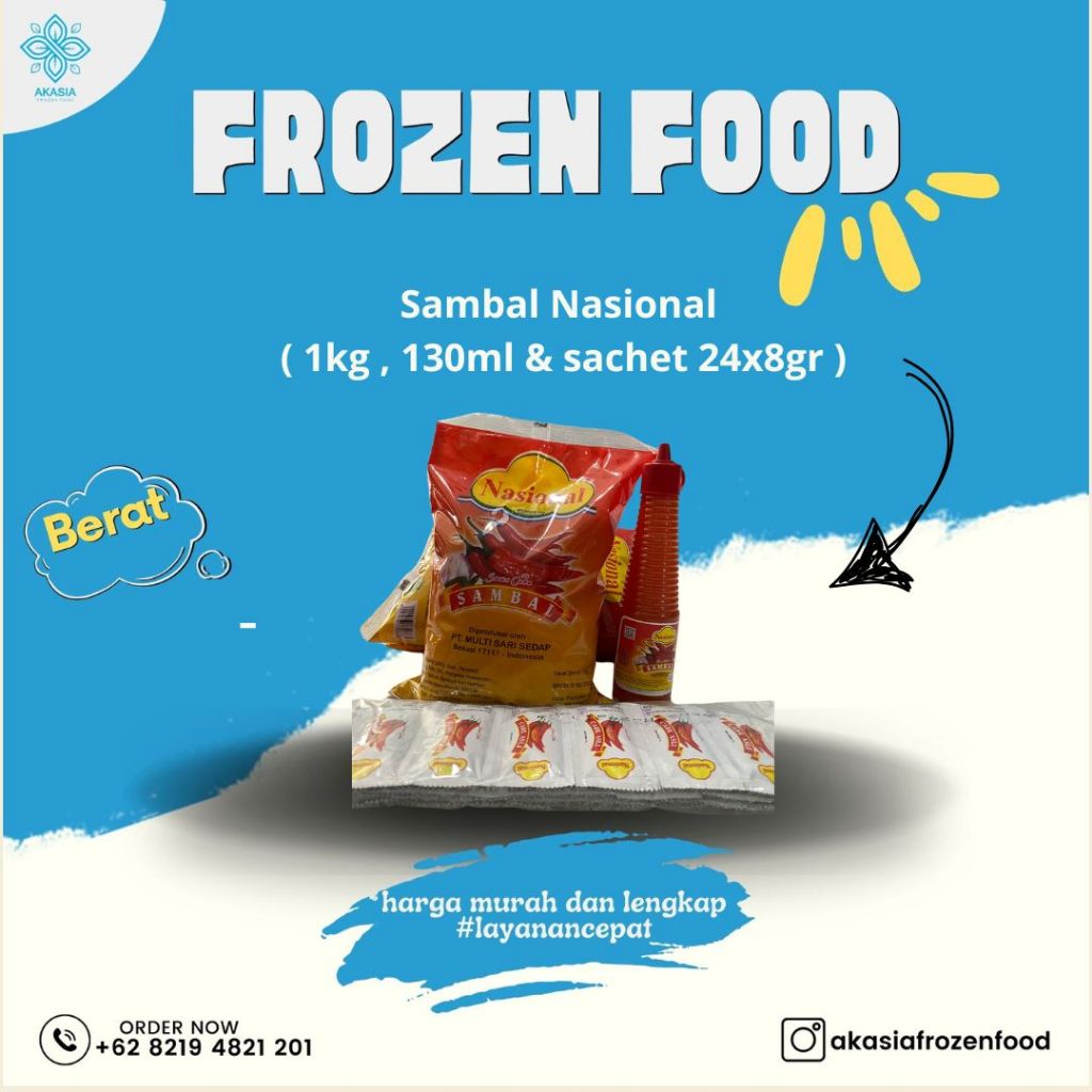 

Sambal Nasional Cabai asli (1kg , 130ml dan sachet 9gr)