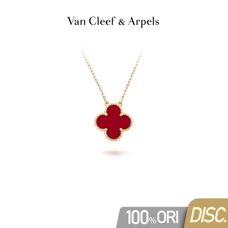 【100% Original VCA】Van Cleef & Arpels Alhambra Four Leaf Lucky Series Kalung Liontin Wanita Carnelia